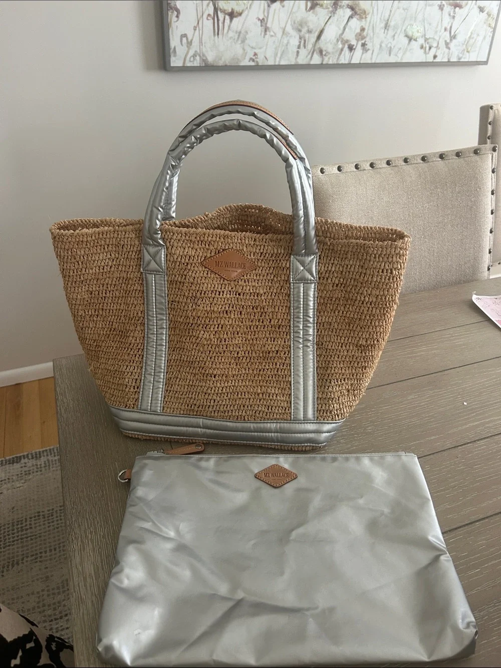 Mz Wallace Handwoven Straw Tote with Silver Trim - Beachy Women Bag